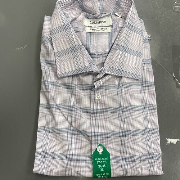 NEW Calvin Klein Men's XL 17-17.5 Button down Dress Shirt Regular Fit Plaid - Picture 2 of 9